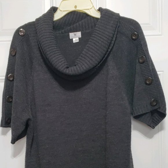 Worthington Cowl Neck Short Sleeved Gray Sweater - Picture 2 of 14